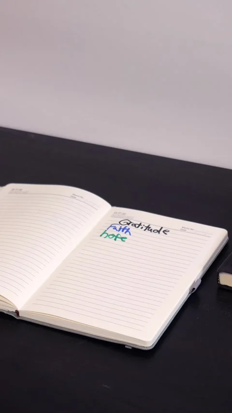 Man Writes Gratitude Lists in Journal with Markers Stock Footage 325447348