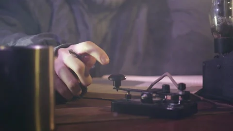 Man writes information in diary tapping finger on telegraph Stock Footage 229722148