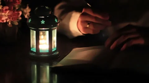 Man Writes A Letter When The Lamp Stock Footage 40899046