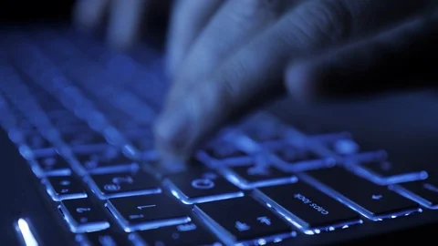 Man Writes Message to Social Network. Computer Hacker Typing Code Virus PC on Видео 120722866