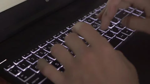 Man Writes Message to Social Network. Computer Hacker Typing Code Virus PC on Ke Stock Footage 155353716