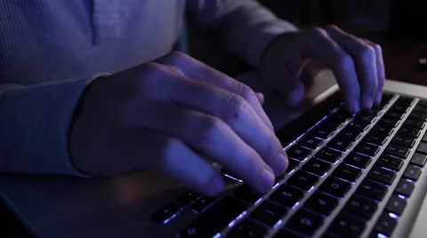 A man writes someting on the computer / close up Stock Footage 67273627