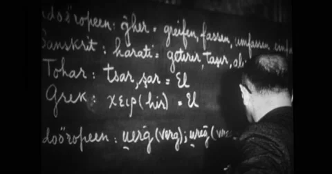 Man writing on blackboard with chalk Stock Footage