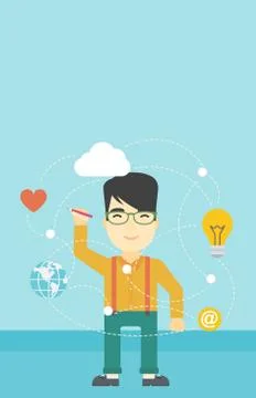Man writing cloud computing on virtual screen Stock Illustration