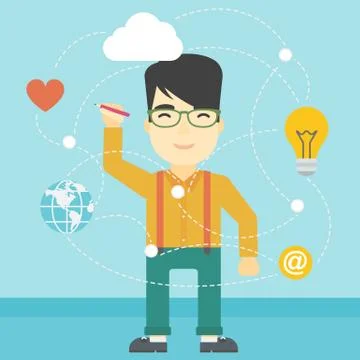 Man writing cloud computing on virtual screen Stock Illustration