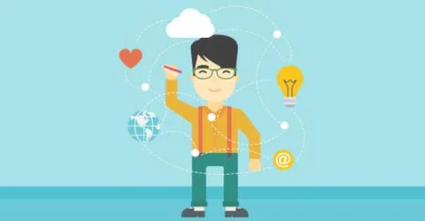 Man writing cloud computing on virtual screen Stock Illustration