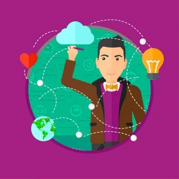 Man writing cloud computing on virtual screen. Stock Illustration