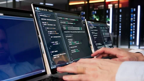 Man Writing Code On Laptop Computer Stock Footage 328404204