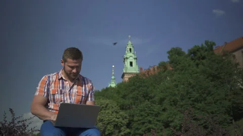 Man writing on laptop. Video stock 52697959