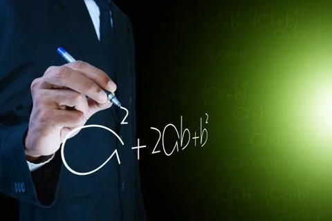 Man writing the mathematical equations Ilustración de archivo
