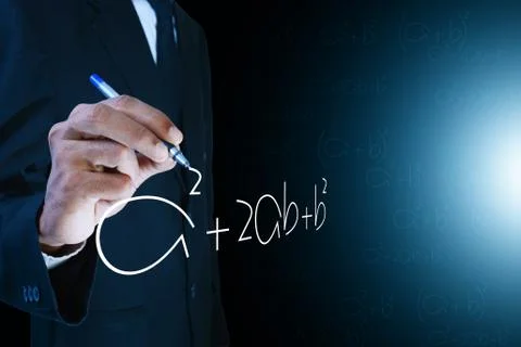 Man writing the mathematical equations Stock Illustration