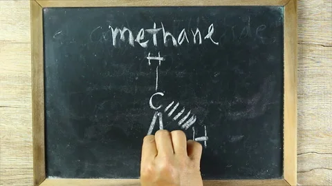 Man writing  methane  molecules on black board, in studio Chiangmai Thailand 库存影片 154202660