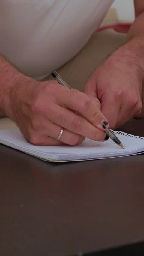 Man writing on notepad in living room Stock Footage 327862805