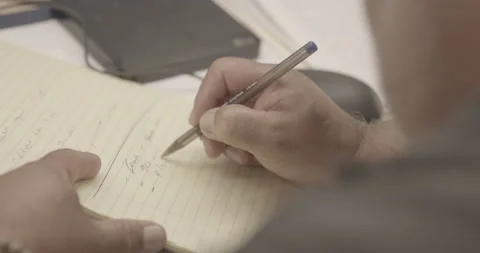 Man Writing Notes at Desk 4K Stock Footage 146247191