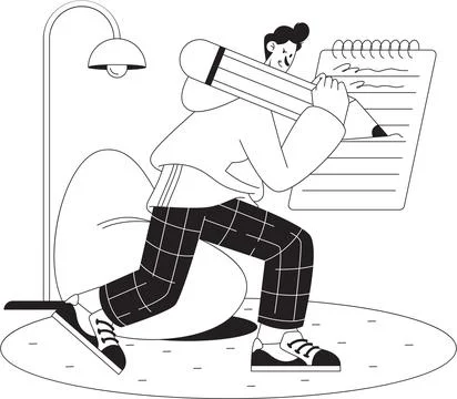 Man writing notes on paper using a pencil illustration Illustrazione stock