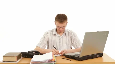 Man Writing in the office Stock Footage 63348135