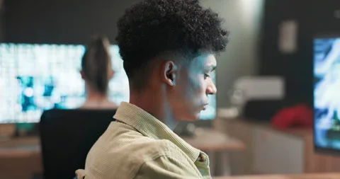 Man, writing or software engineer with coding in office or working in Stock Footage 264561416