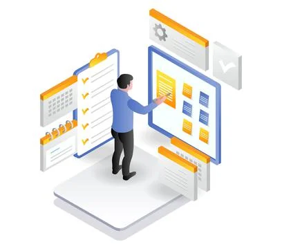 Man is writing on scrum board for schedule plan Stock Illustration