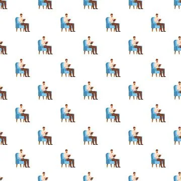 Man writing on tablet while sitting in armchair seamless pattern Ilustración de archivo