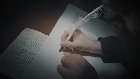 Man Writing a Torah scroll Stock Footage 105385405
