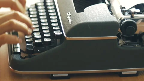 Man is Writing on Typewriter Stock Footage 159334290