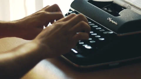 Man is Writing on Typewriter Stock Footage 159334634