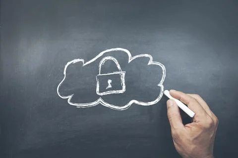 Man written lock on cloud  on board 스톡 사진