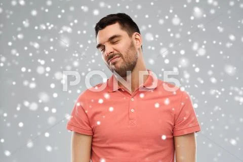 Man Wrying Over Snow Background