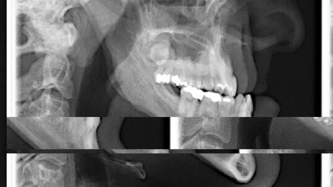 A man x-ray before surgery on his maxilla and mandible flicker slowly with a gli Stock Footage 234719536