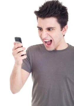 Man yelling into mobile Stock Photos