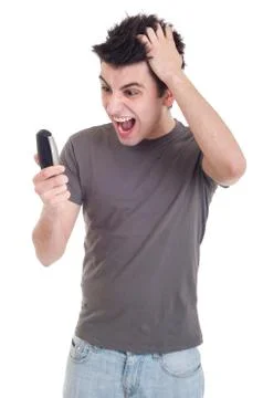Man yelling into mobile Stock Photos