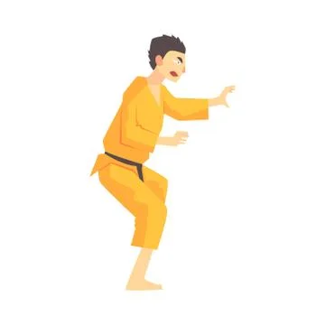 Man In Yellow Kimono Kung Fu Martial Arts Fighter, Fighting Sports Professional Stock Illustration