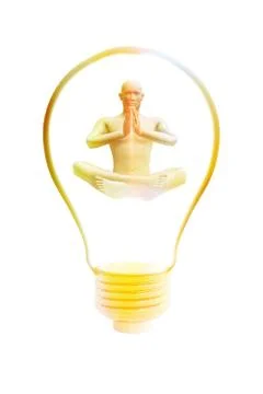 Man in yoga position inside a lightbulb Stock Illustration