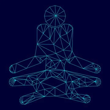 Man yoga stick low poly triangulation triangulated polygonal electric cyan bl Stock Illustration