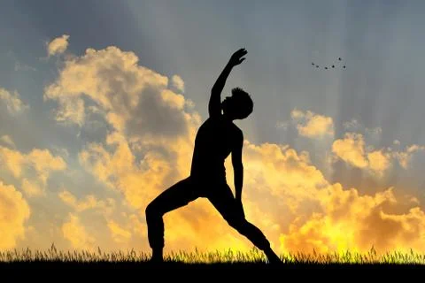 Man to yoga at sunset Stock Illustration