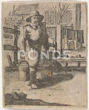 Man with a yoke with buckets; Genre scenes. A man wears a yoke with two ...