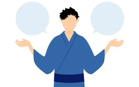 Man in yukata, Talking with outstretched hands, with speech balloon Illustrazione stock