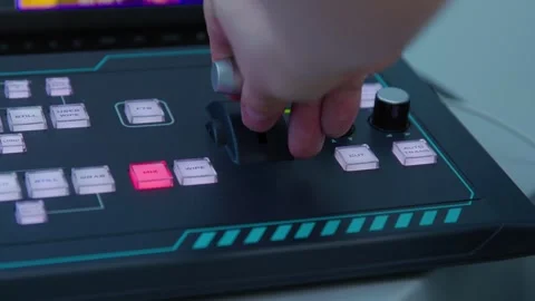 A man zoom out camera angle with electronic device during broadcast Stock Footage 300748366