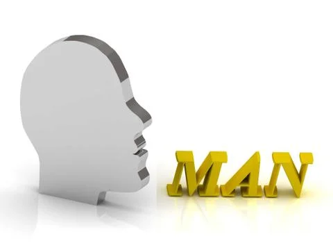 MAN2 - bright color letters and silver head mind on a white background Stock Illustration