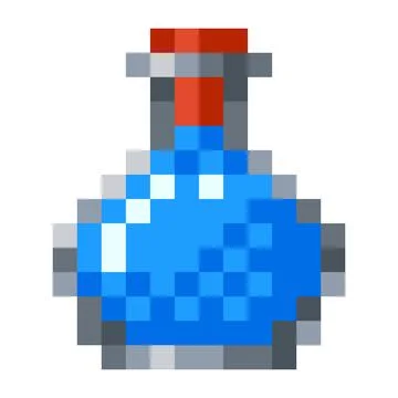Mana potion pixel art. Blue elixir in magic phial retro game style icon. Vector Stock Illustration