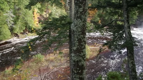 Manabezho Falls Framed by Trees Stock Footage 73120440
