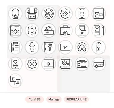Manage Comprehensive Vector Bundle with 25 Detail Enhanced Regular Line 64x.. Stock Illustration
