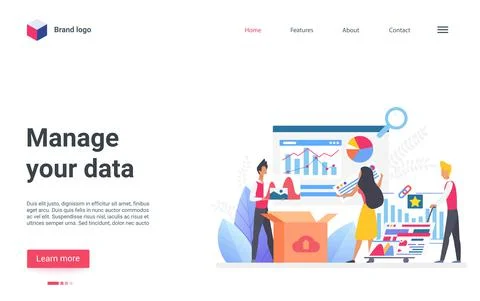 Manage your data concept landing page, business people in information processing Illustrazione stock