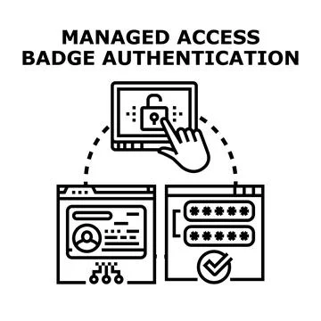 Managed access badge authentication system concept Illustrazione stock