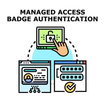 Managed access badge authentication system concept Stock Illustration