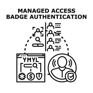 Managed access badge authentication system managing user data Stock Illustration