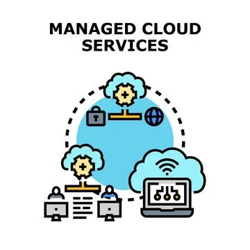Managed cloud services concept planning global networking Stock Illustration