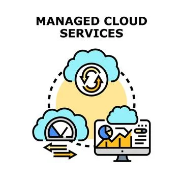 Managed cloud services offering data synchronization and monitoring Illustrazione stock