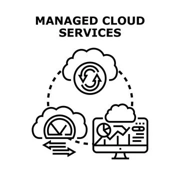Managed cloud services offering data synchronization and monitoring Stock Illustration