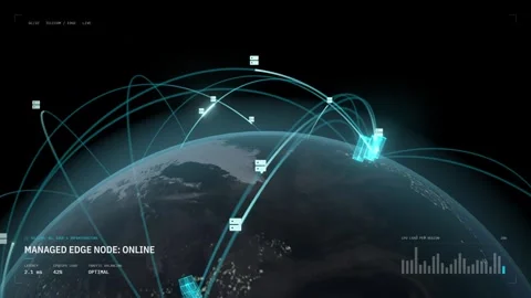 Managed Edge Data Centers Network Status On Digital Earth Stock Footage 348070094